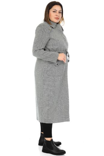 Picture of To-see 09013XL GRAY-25  Plus Size Women Trenchcoat