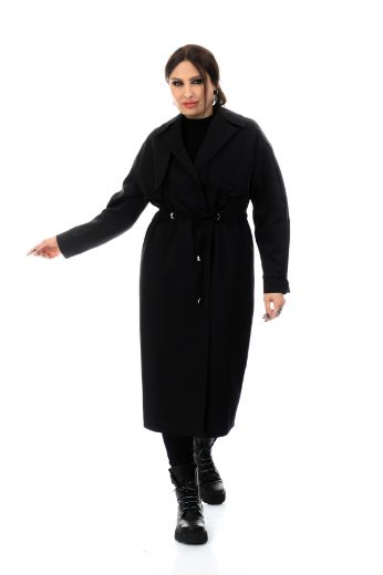 Picture of To-see 7115XL BLACK  Plus Size Women Trenchcoat