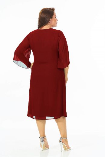 Picture of LİLAS XXL 1020 BURGUNDY Women Evening Dress