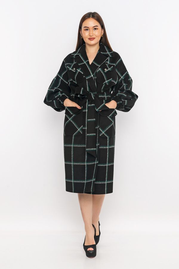 Picture of Renata 7282 BLACK- CHEQUERED Women Coat