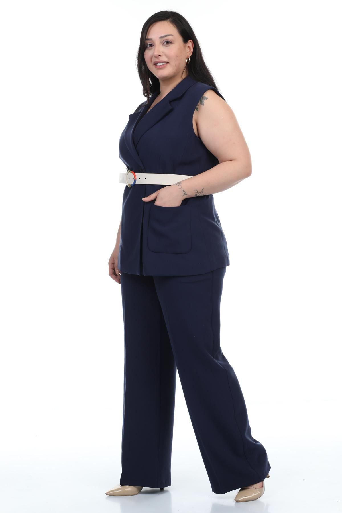 Plus size hot sale navy suit