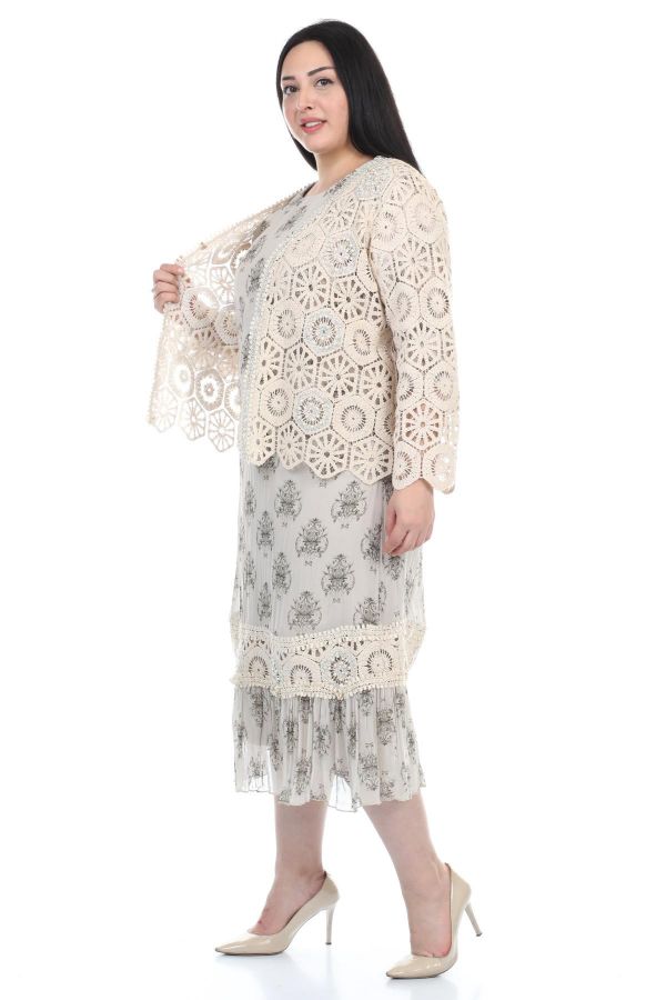 Velvet 41613xl EKRU Büyük Beden Kadın Elbise resmi