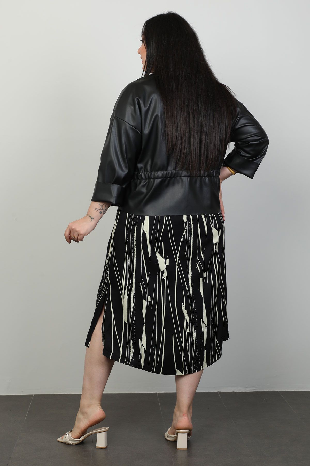 Plus size leather skirt suit sale