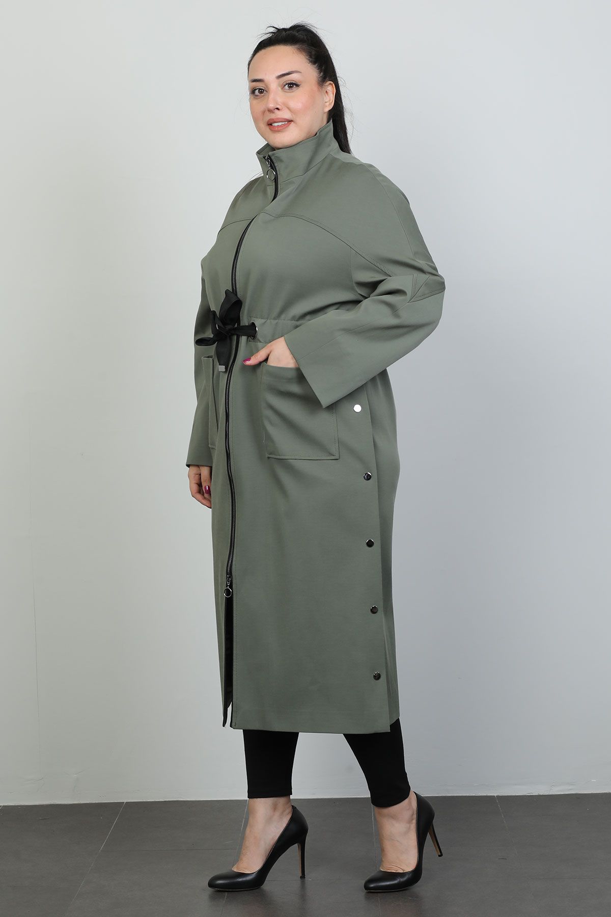 Plus size on sale green trench coat