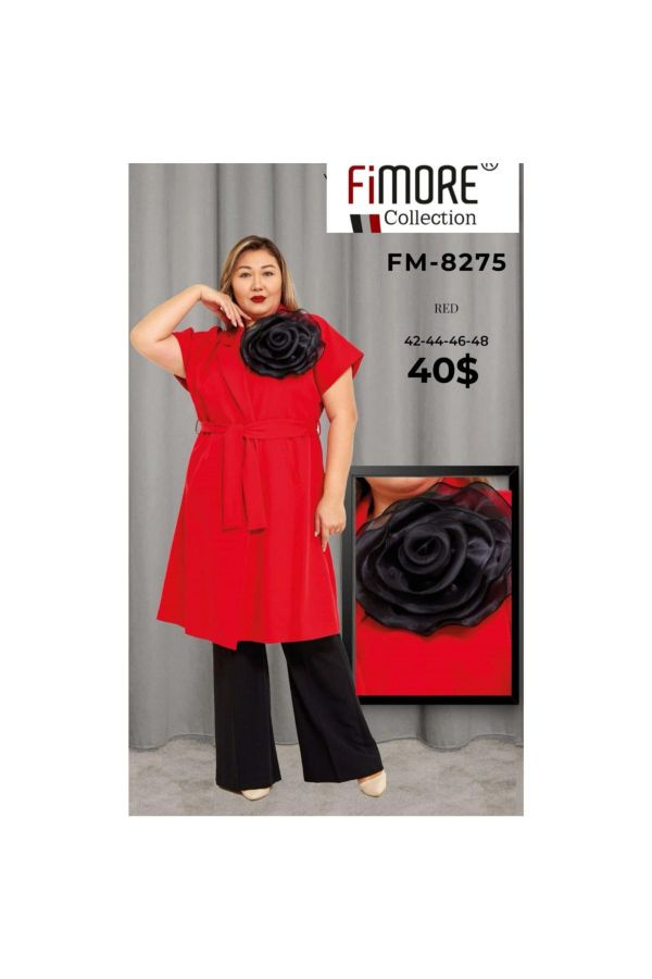 Picture of Fimore 8275xl RED  Plus Size Women Trenchcoat