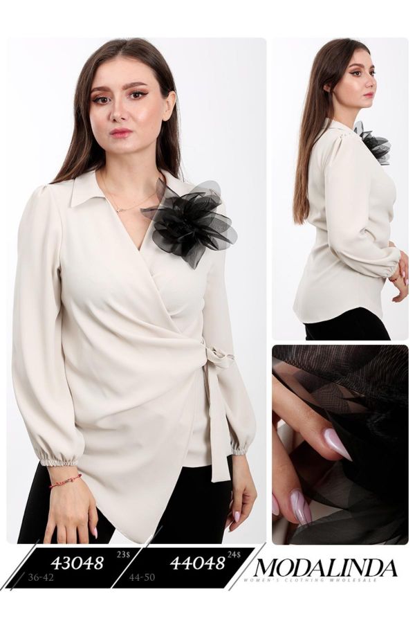 Изображение Modalinda 44048xl  СЕРО-БЕЖЕВЫЙ Женская блузка большого размера