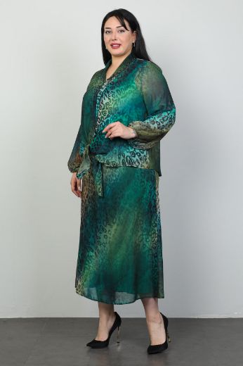 Picture of Roguee 1514xl GREEN Plus Size Women Skirt Suit