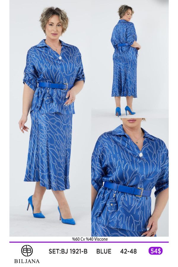 Picture of Biljana 1921xl BLUE Plus Size Women Skirt Suit