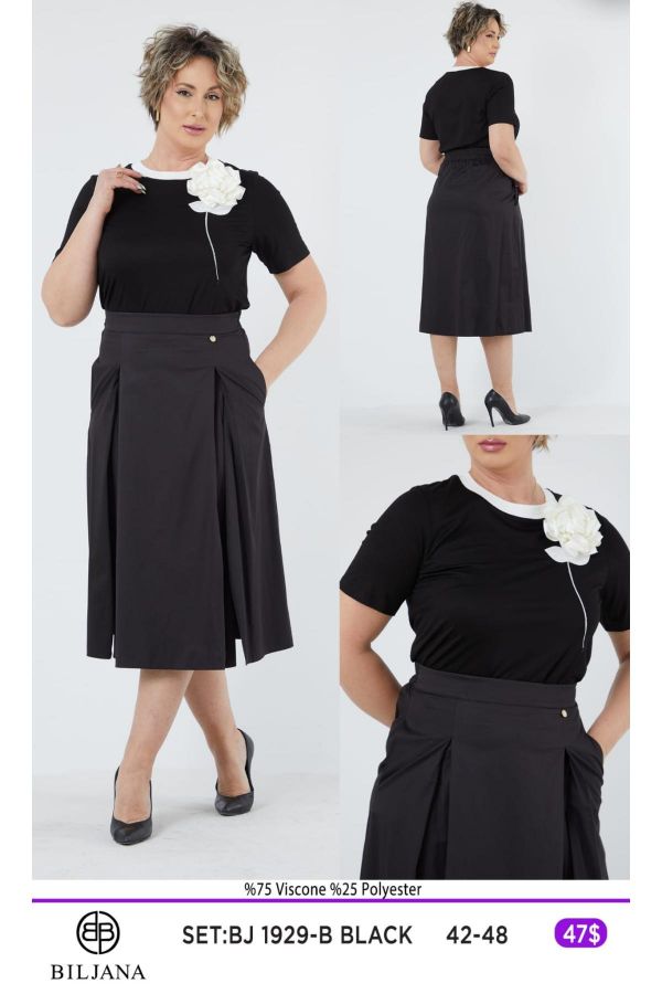 Picture of Biljana 1929xl BLACK Plus Size Women Skirt Suit