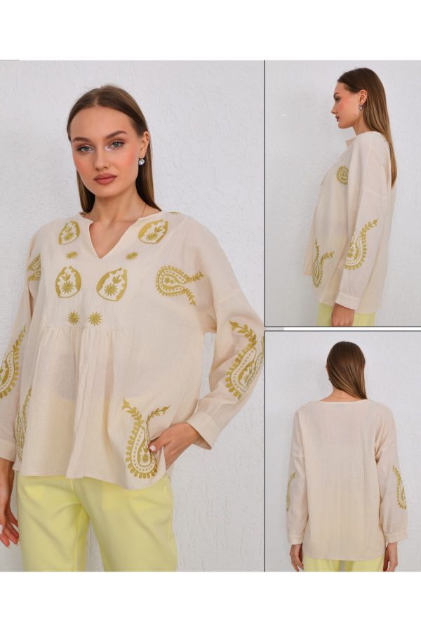 Picture of ES-Q E5546 BEIGE Women Blouse