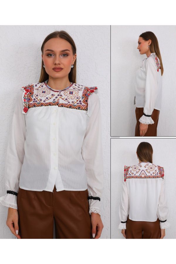 Picture of ES-Q E5128 WHITE Women Blouse