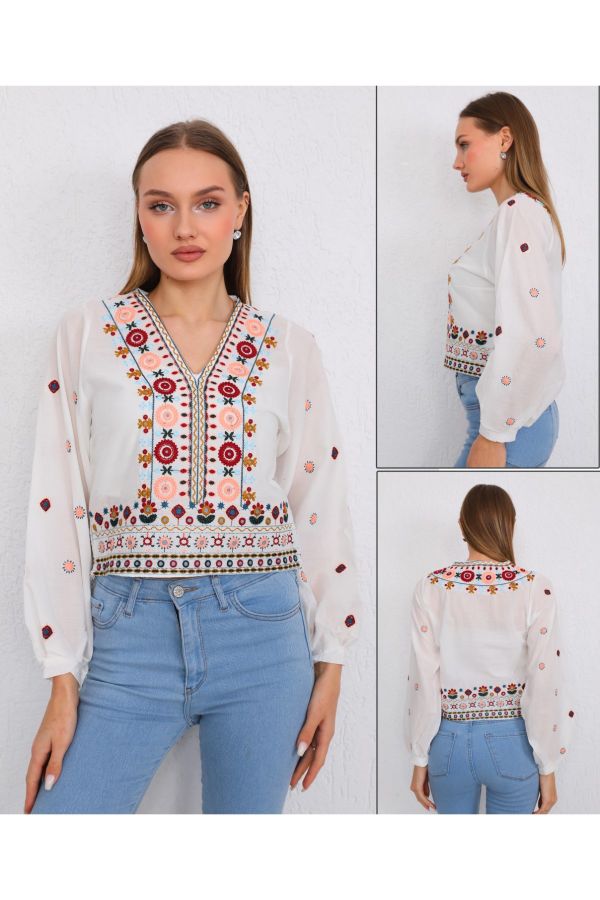 Picture of ES-Q E5445 WHITE Women Blouse