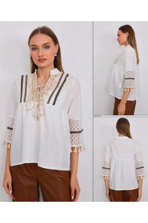 Picture of ES-Q E5154 WHITE Women Blouse