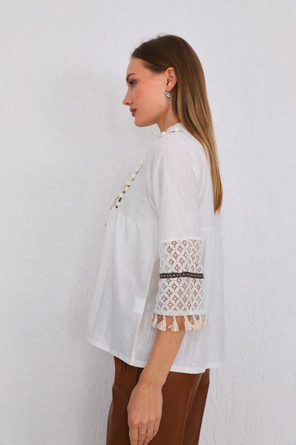 Picture of ES-Q E5154 WHITE Women Blouse