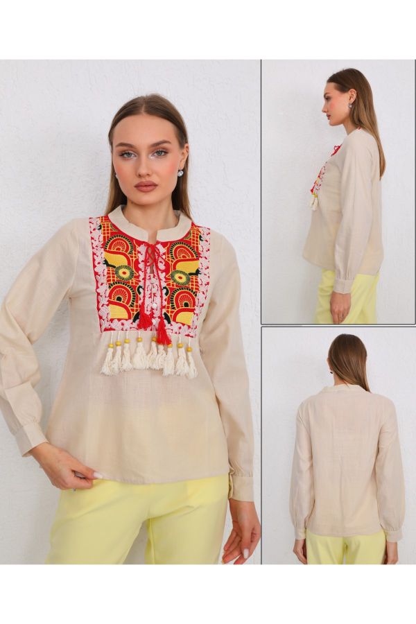 Picture of ES-Q E5142 BEIGE Women Blouse