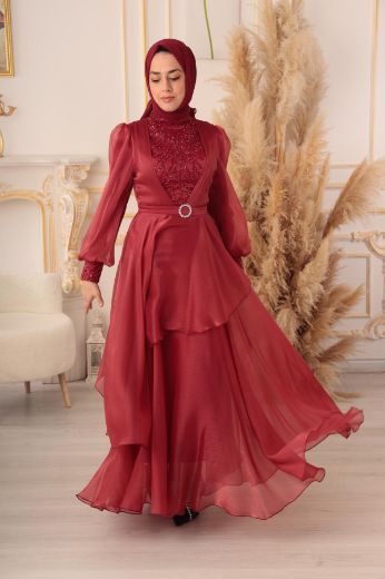 Picture of Tuana Life 18485 BURGUNDY Women Evening Gown