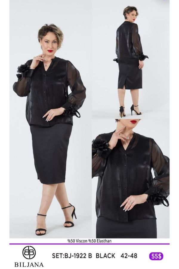 Picture of Biljana 1922xl BLACK Plus Size Women Skirt Suit