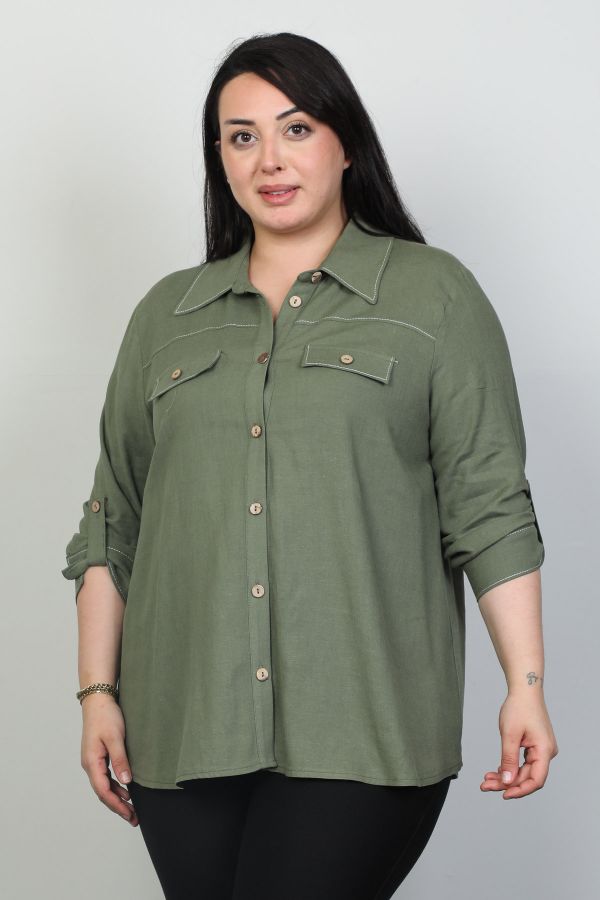Picture of Fimore 2386-7xl GREEN Plus Size Women Shirt 