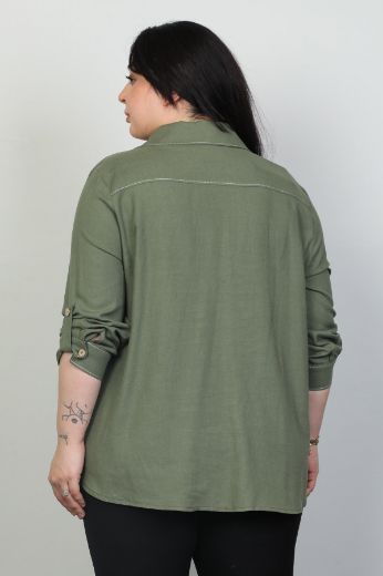 Picture of Fimore 2386-7xl GREEN Plus Size Women Shirt 