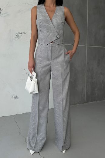 Picture of OUZ FASHION 24S011122 GREY WOMAN TROUSER SUIT 