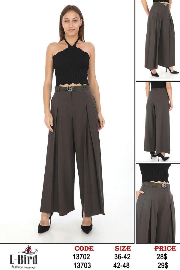 Picture of L-BIRD 13703 BROWN Plus Size Women Pants 