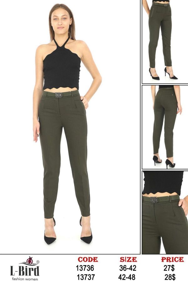 Picture of L-BIRD 13737 KHAKI Plus Size Women Pants 