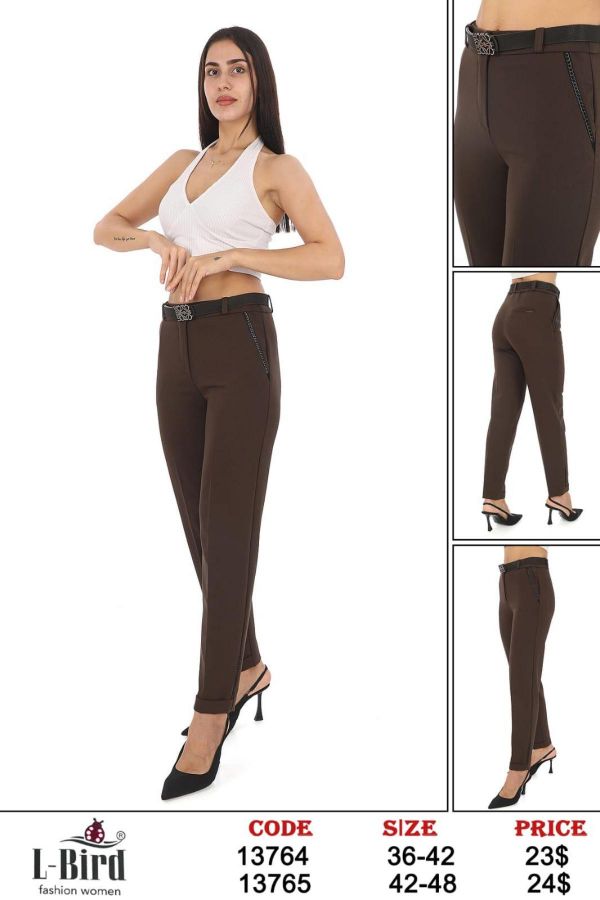 Picture of L-BIRD 13765 BROWN Plus Size Women Pants 