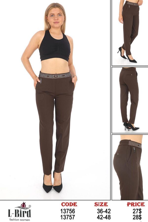 Picture of L-BIRD 13757 BROWN Plus Size Women Pants 