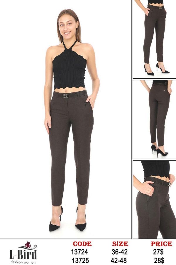 Picture of L-BIRD 13725 DARK BROWN Plus Size Women Pants 