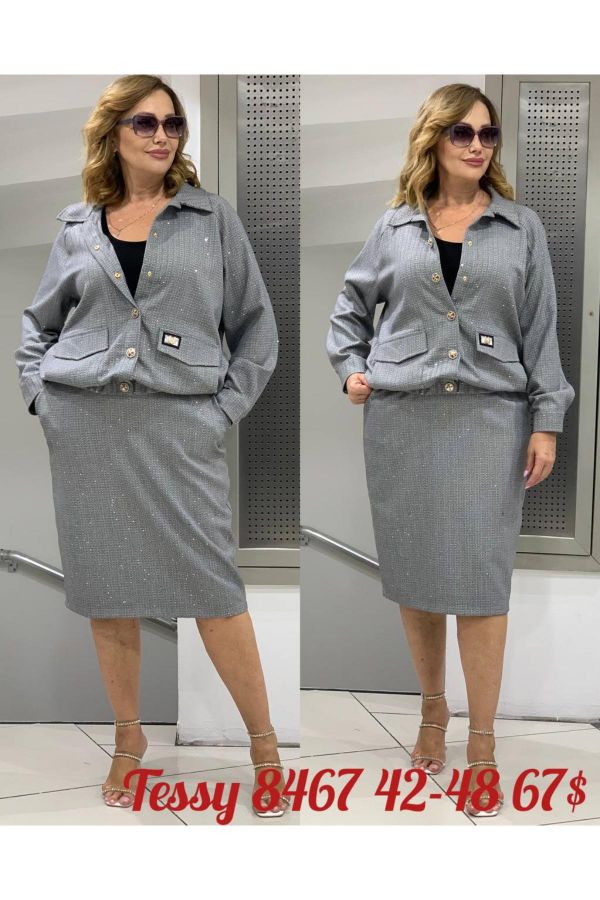 Picture of Tessy 8467xl BLUE Plus Size Women Skirt Suit