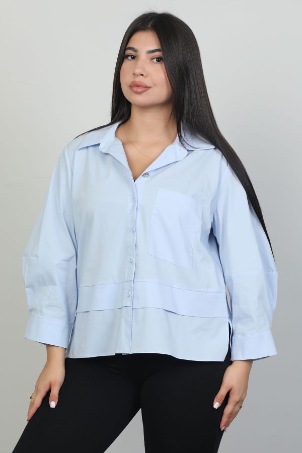 Picture of ROXELAN RB3069xl LIGHT BLUE Plus Size Women Blouse 