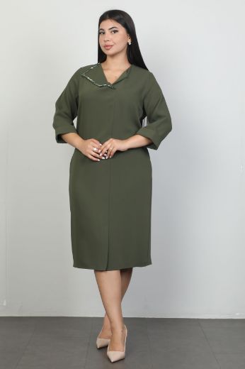 Picture of Vittoria 8247xl KHAKI Plus Size Women Dress 