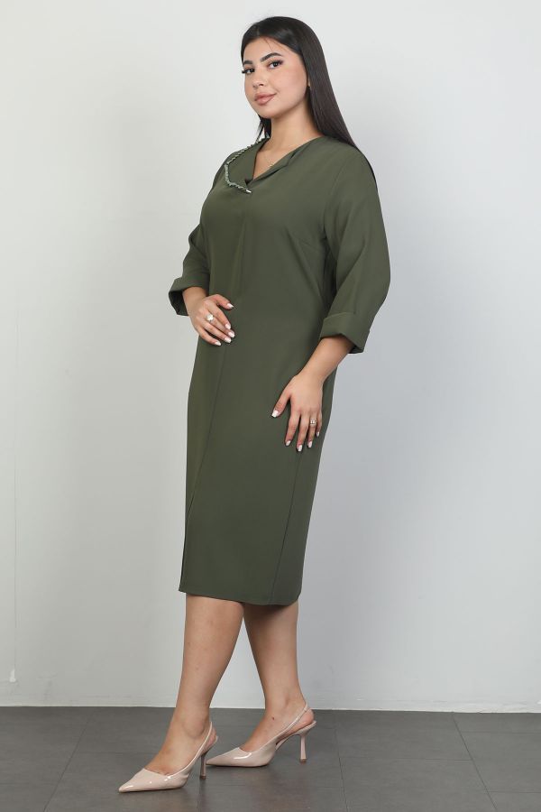 Picture of Vittoria 8247xl KHAKI Plus Size Women Dress 