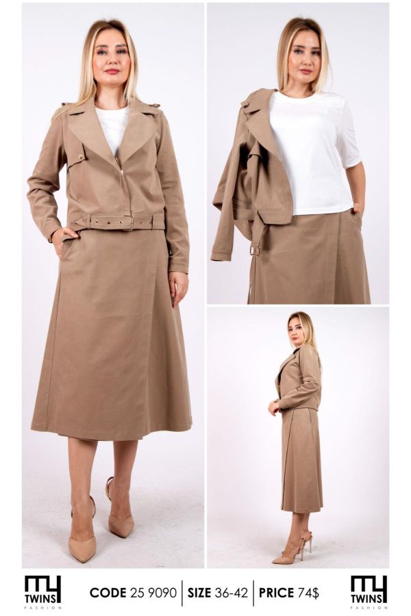 Picture of My Twins 259090 BROWN WOMANS SKIRT SUIT 