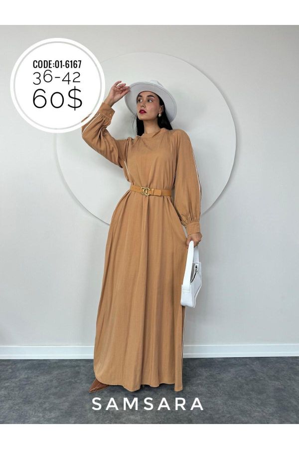 Picture of Samsara 01-6167 LIGHT BROWN Women Dress