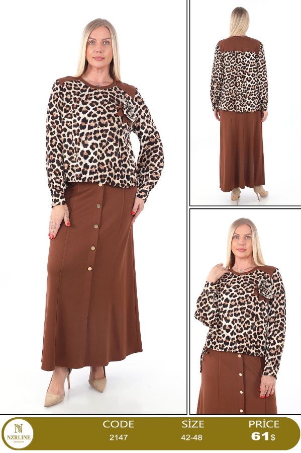 Picture of Nzr Line 2147 BROWN Plus Size Women Skirt Suit