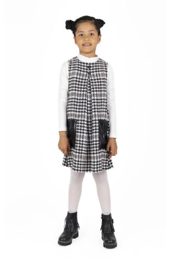 Picture of Best Kids BK23KK14319 ECRU-BLACK Girl Dress