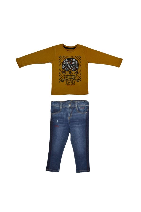 Picture of Bebepan 4051 MUSTARD-NAVY BLUE Boy Suit