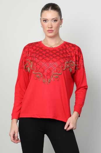 Picture of Vazzo&Green Apple 8542 RED WOMANS SWEATER 