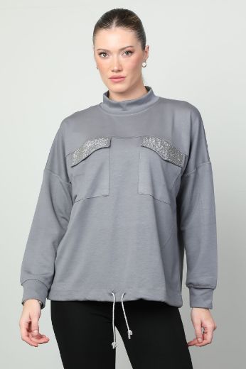 Picture of Vazzo&Green Apple 8565 GREY WOMANS SWEATER 